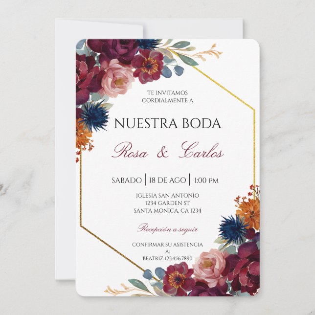 Jewel theme Spanish Wedding Invitation (Front)
