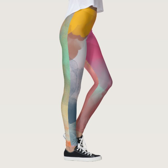Jewel Tone Abstract Fine Art Watercolor Leggings (Right)