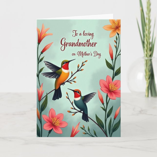 Jewel Tone Birds Mothers Day Card (Front)