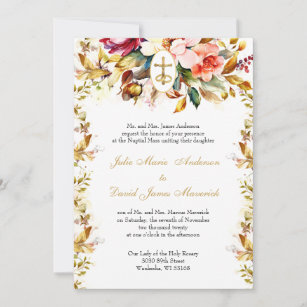 Jewel Tone Catholic Floral Wedding and Reception  Invitation