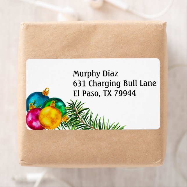 Jewel tone Christmas Ornaments Pine Shipping Label (Insitu)