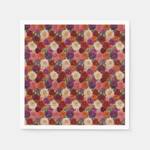 Jewel Tone Embroidered-Look Dahlia Floral Pattern Napkins