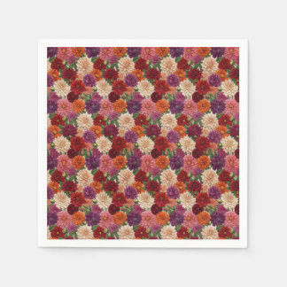 Jewel Tone Embroidered-Look Dahlia Floral Pattern Napkins