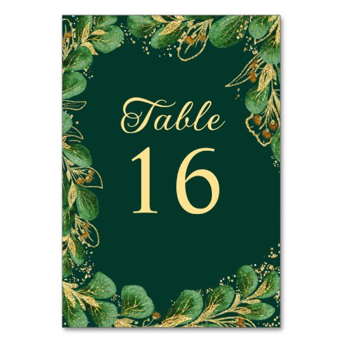 Jewel Tone Emerald Green and Gold Wedding Table Number