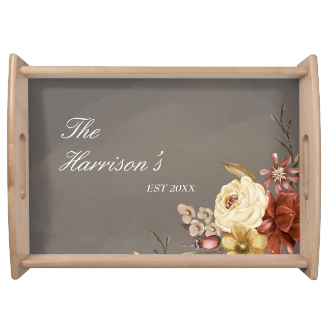 Jewel Tone Fall Floral Custom Wedding Serving Tray (Front)