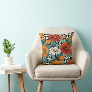 Jewel-Tone Floral Cartoon Pillow 