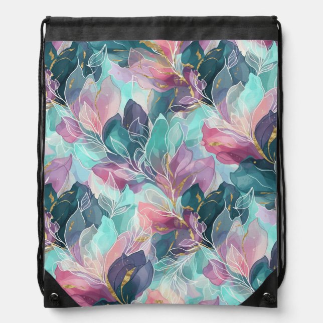 Jewel Tone Floral Drawstring Bag (Front)