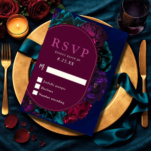 Jewel tone Floral Elegant Wedding RSVP Card
