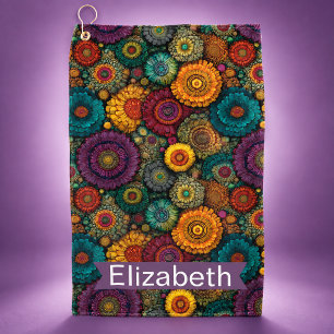 Jewel Tone Floral Garden Personalized Golf Towel