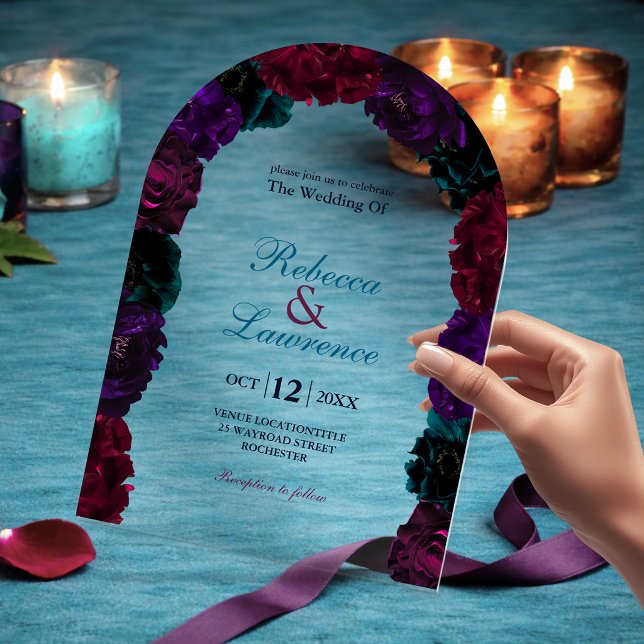 Jewel tone floral wedding acrylic invitations (Creator Uploaded)