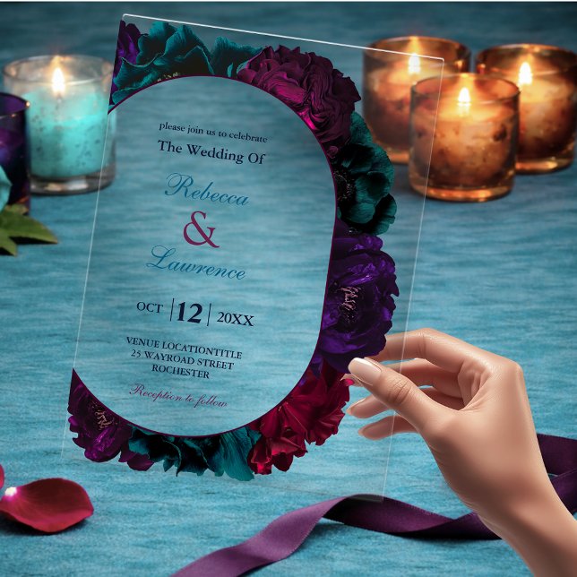 Jewel tone floral wedding acrylic invitations (Creator Uploaded)