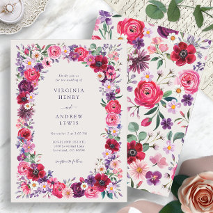 Jewel Tone Floral Wedding Invitation