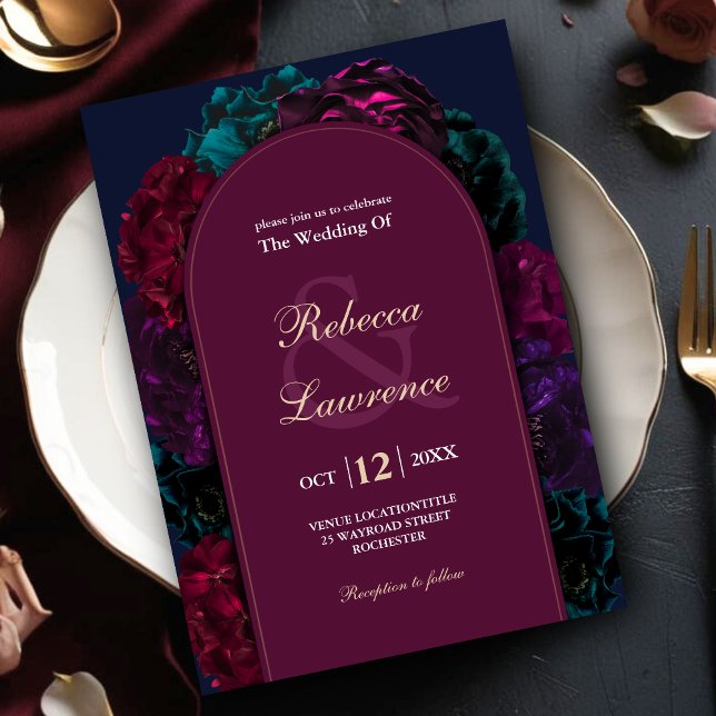 Jewel tone floral wedding invitation (Creator Uploaded)