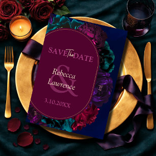 Jewel tone floral wedding save the date