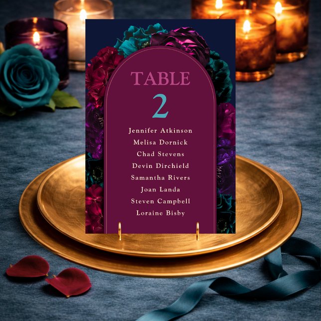 Jewel tone floral wedding table number (Creator Uploaded)