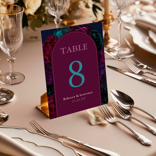 Jewel tone floral wedding table number (Creator Uploaded)