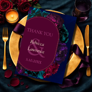 Jewel tone floral wedding thank you card
