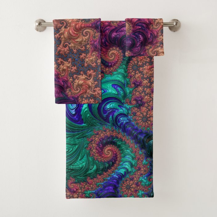 Jewel Tone Fractal Bath Towel Set