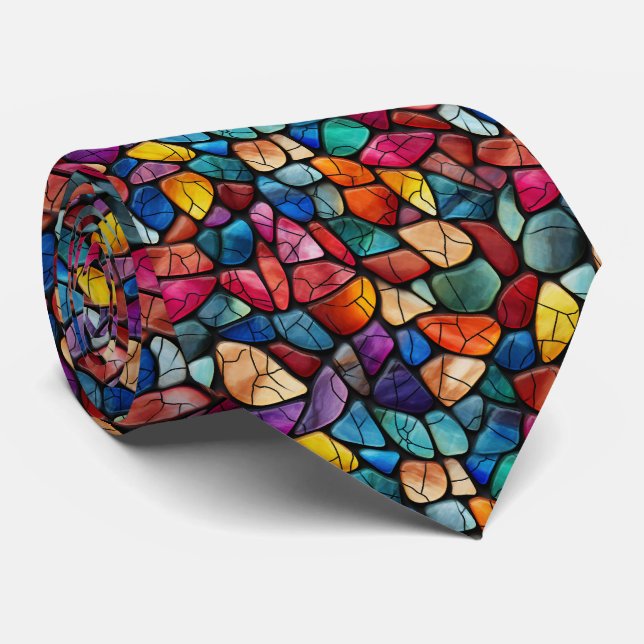 Jewel Tone Gemstone Rock Monogram Neck Tie (Rolled)