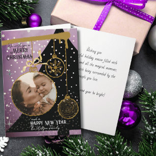 Jewel Tone Lavender & Gold Photo Christmas Card