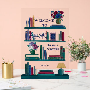 Jewel Tone Library Bookshelf Book Bridal Shower Acrylic Sign