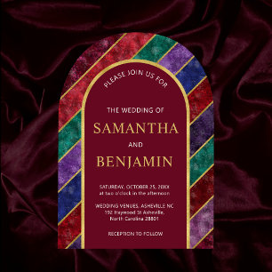 Jewel Tone Luxury Arch Burgundy Gold Wedding Acrylic Invitations