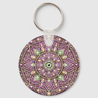 Jewel‑Tone Mandala Keychain – Colorful Geometric 