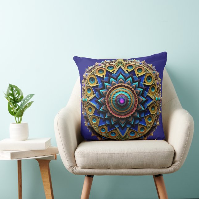 Jewel Tone Mandala Throw Pillow (Chair)