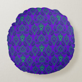 Jewel-Tone Ornate Paisley Design Round Pillow