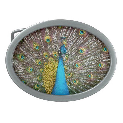 Jewel Tone Peacock Art Belt Buckle