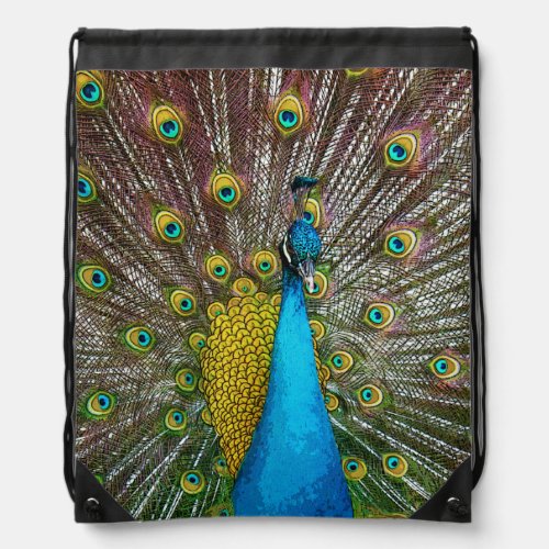 Jewel Tone Peacock Art Drawstring Bag