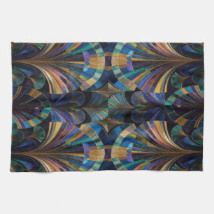 Jewel Tone Peacock Blue Purple Gold Art Deco Kitchen Towel