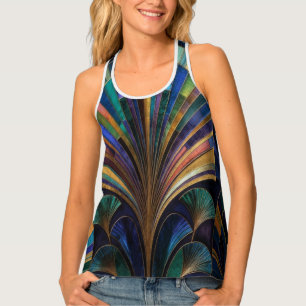 Jewel Tone Peacock Blue Purple Gold Art Deco Tank Top