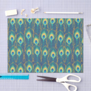 Jewel Tone Peacock Feather Art Deco Decoupage Tissue Paper
