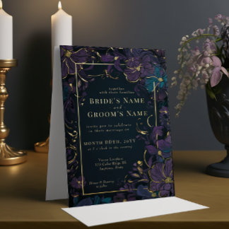 Jewel Tone Purple and Teal Flowers Foil Invitation