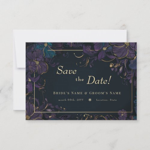 Jewel Tone Purple and Teal Flowers Save The Date