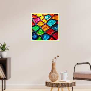 Jewel Tone Stained Glass Art Glow Design Poster