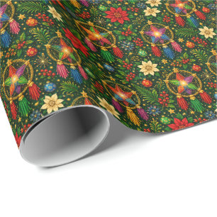 Jewel Tone Star Lantern Christmas Wrapping Paper