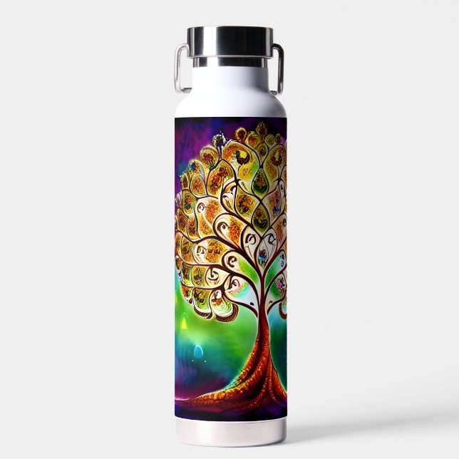 Jewel Tone Tree of Life Vibrant Beautiful Water Bottle (Front)