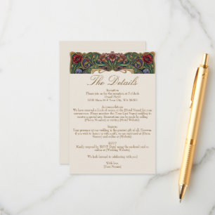 Jewel Tone Vintage Floral Garden Peacocks Wedding Enclosure Card