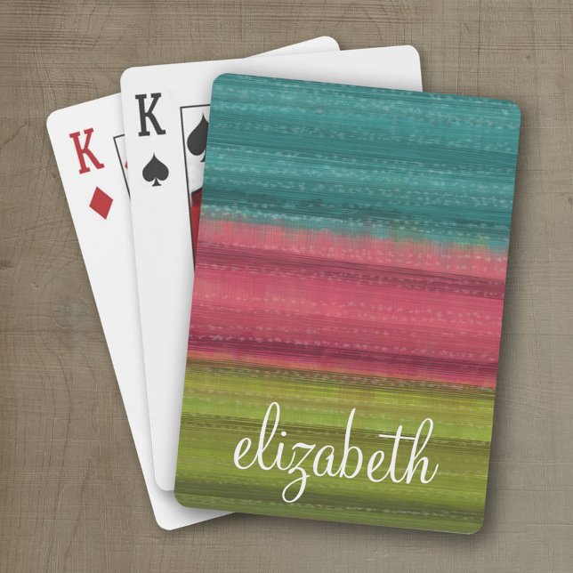 Jewel Tone Watercolor Stripes Custom Name Poker Cards (Personalized playing cards with an area for text such as a name or monogram)