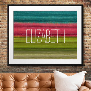 Jewel Tone Watercolor Stripes Custom Name Poster