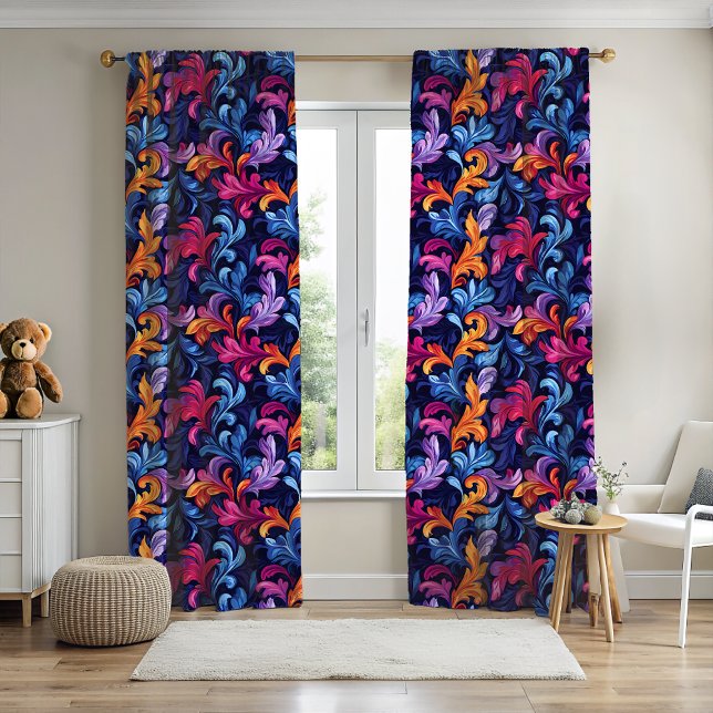 Jewel Toned Abstract Leaves Blackout Curtains (Jewel Toned Leaves Curtains)