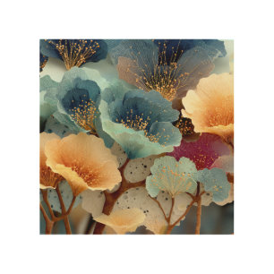 Jewel-Toned Bioluminescent Floral Explosion Wood Wall Art
