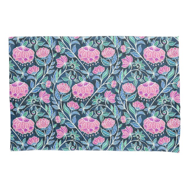 Jewel Toned Boho Chalk Chintz Floral Pattern Pillow Case (Front)