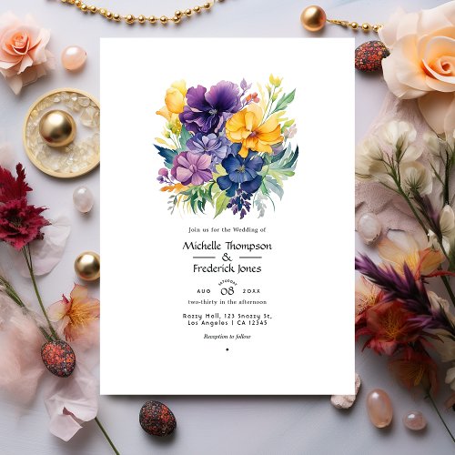 Jewel Toned Floral Wedding Invitation