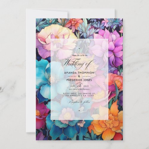 Jewel Toned Floral Wedding Invitation