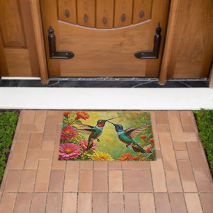 Jewel-Toned Hummingbird Magic Design Fiber Doormat