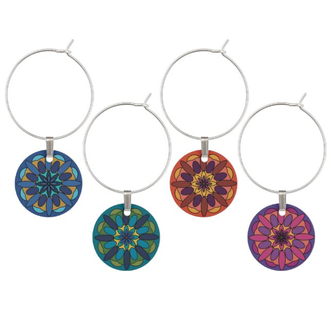 Jewel Toned Mandala Wine Charms (Staggered)