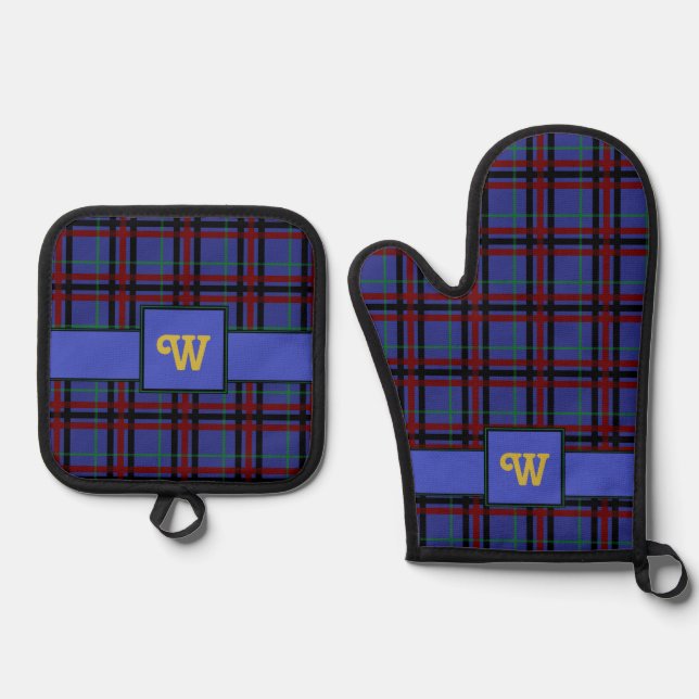 Jewel-Toned Plaid Oven Mitt & Pot Holder Set (Front)